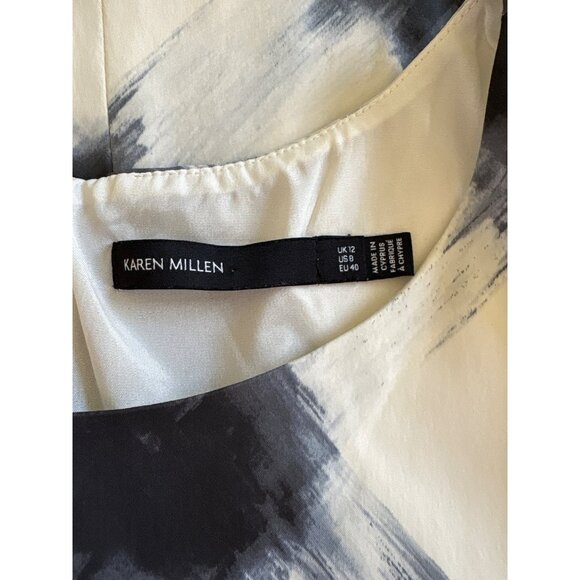 Karen Millen Painterly Check Midi Sheath Dress, Blue White Women's Size US 8 - Picture 9 of 10